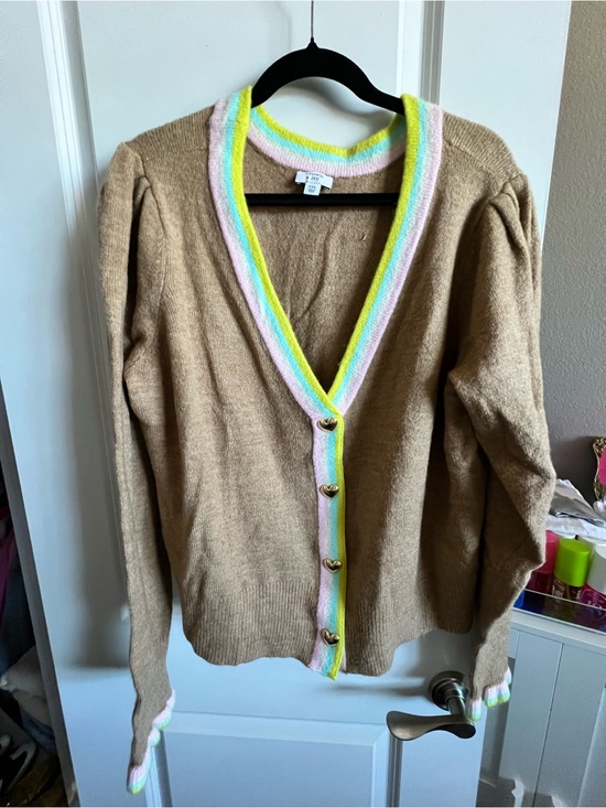 crown & ivy Sweaters - crown & ivy Camel Cardigan with Pastel Trim